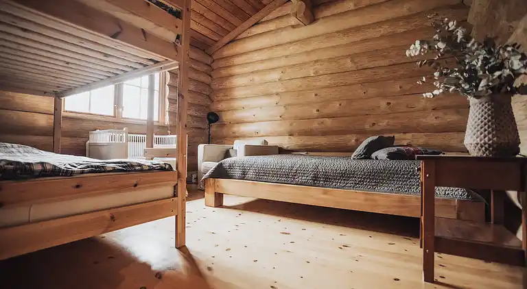 Lækkert bjælkehus nær strand og skov