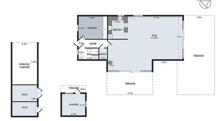 Sommerhus med brændeovn og pavillon