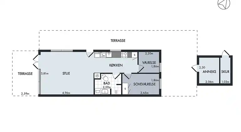Lækkert sommerhus et stenkast fra vandkanten