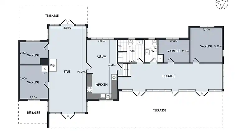 Lyst og lækkert sommerhus helt ned til vandet