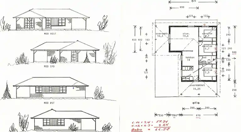 Ferienhaus mit Unterstand und Wasserblick.