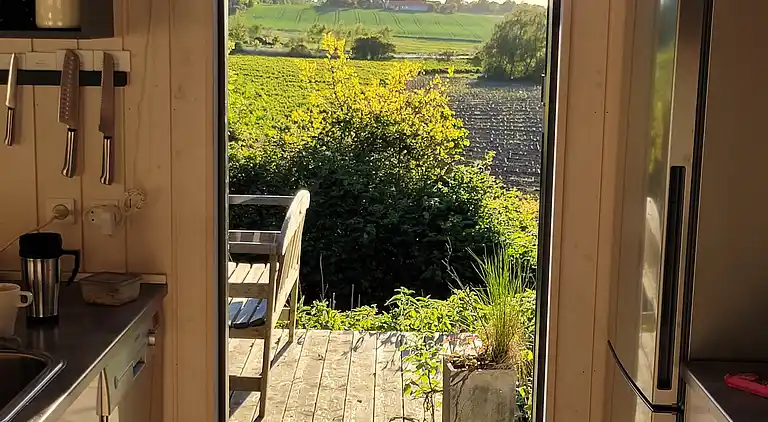 Sommerhus med udsigt over det bakkede landskab