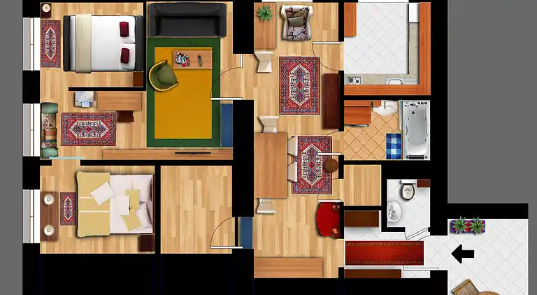 Atemberaubendes Apartment mit 2 Doppelzimmern im Zentrum von