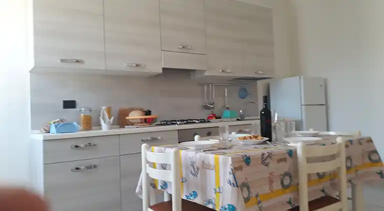 Ferienhaus mit Küche und Wohnzimmer sowie vorderem und