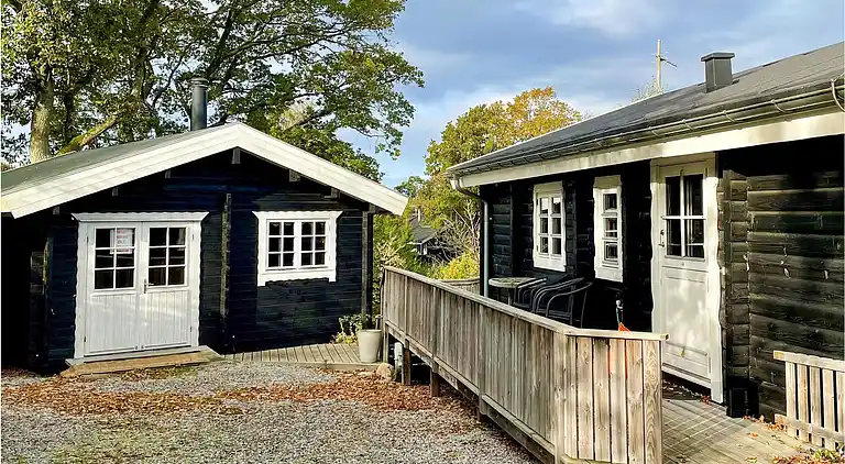 Hyggeligt bjælkehus med panoramaudsigt