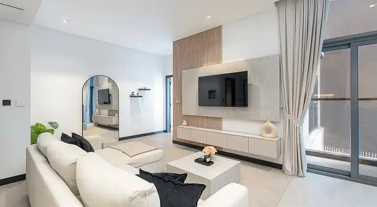 Geräumiges 1-Schlafzimmer, Blick auf Burj, Infinity-Pool und