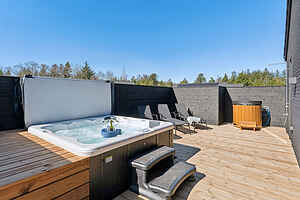 Luksushytte for 14 ved Houstrup Strand – med basseng, spa og