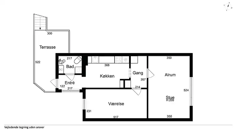 Smuk indrettet 2 værelses lejlighed med havudsigt