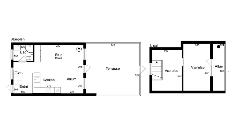Sommerhus i 1. række.  4 pers. 30 m til havet.