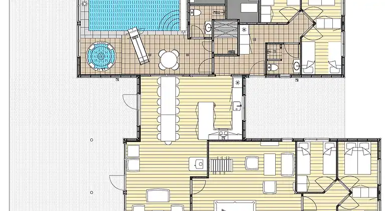 Ferienhaus mit Pool, Spa & Strandaktivitäten