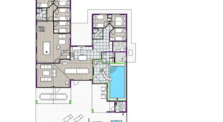 Ferienhaus für 18 mit Pool, Spa & Strand