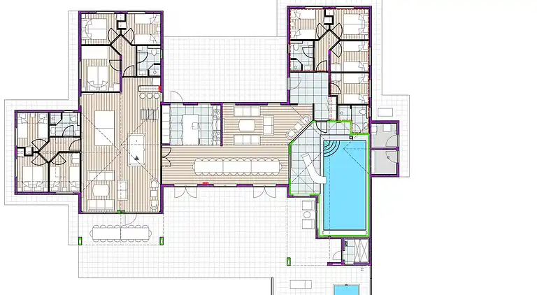 Großes Ferienhaus für 26 mit Pool & Wellness