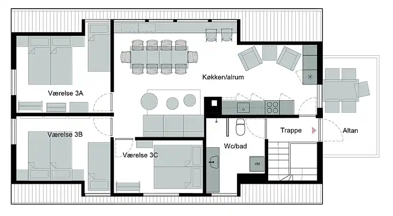 Nyrenoveret og med udsigt over Sandvig og havet